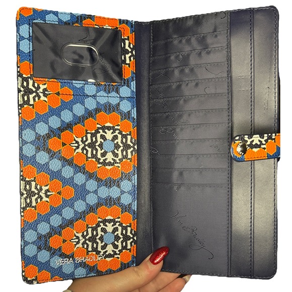 VERA BRADLEY WALLET BLUE & ORANGE HONEYCOMB PATTERN FOLD OPEN SNAP‎ CLOSURE - Picture 4 of 5